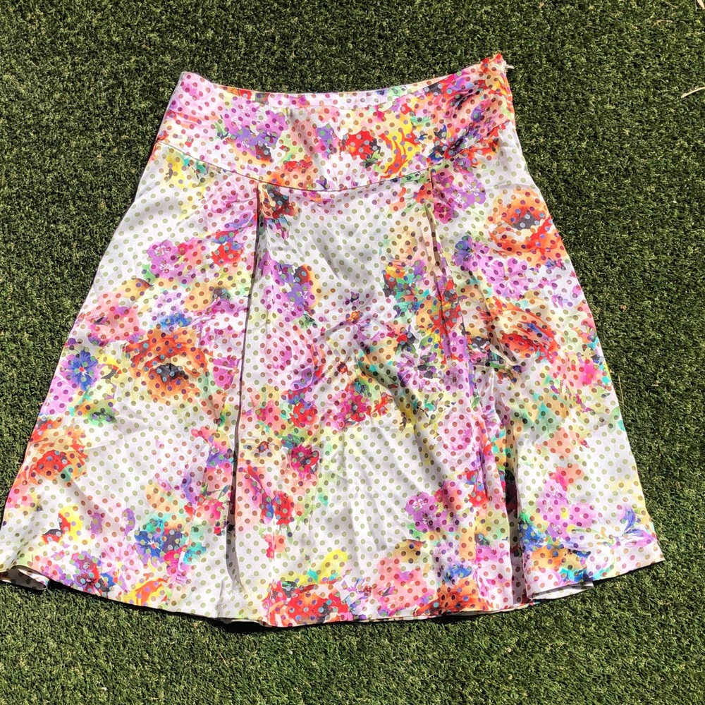 Etcetera Floral Polka Dot Skater Skirt - White with Multicolor Blooms